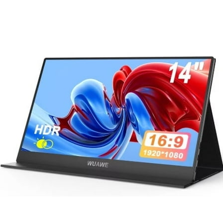 WUAWE 14" Portable Monitor 1080P IPS - USB-C/HDMI, Built-in Stand, Plug and Play, Eye Care, Compatible with Laptop/Mac/PS5/Xbox/Switch