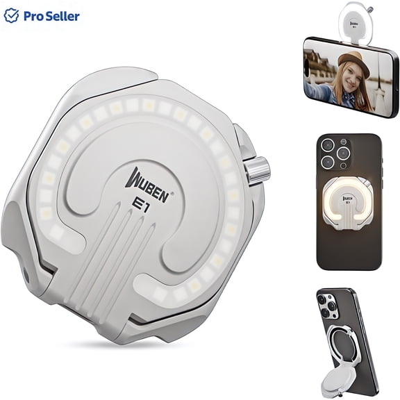 WUBEN E1 Magnetic Selfie Light, USB-Rechargeable LED Phone Light, 3000-6000K Adjustable Color Temperature, Portable Fill Light for Selfies TikTok Video Vlogging (White)