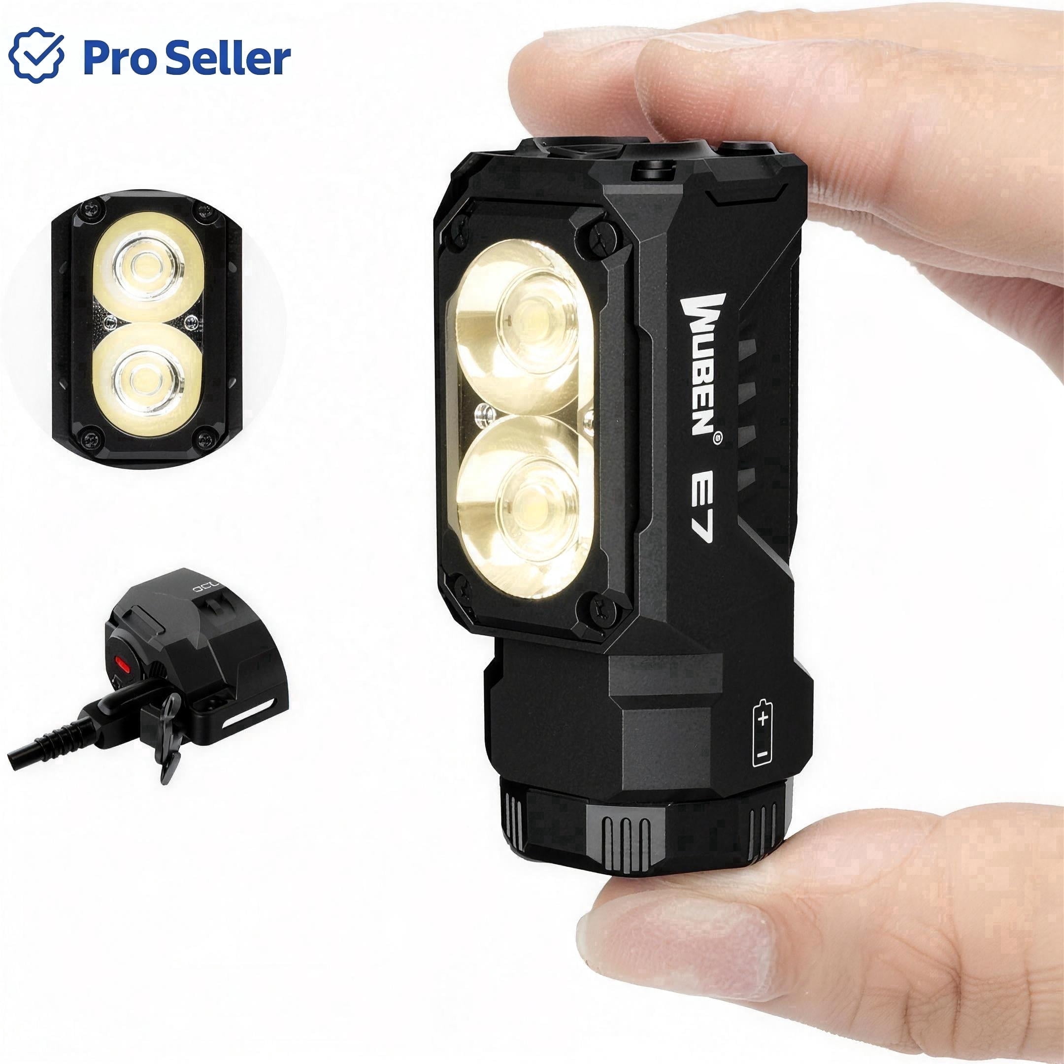 WUBEN E7 1800 Lumen Rechargeable Mini Flashlight 5000k- 6 Modes Magnetic USB-C  IP68 Waterproof for EDC Camping Rescue & Headlamp Use