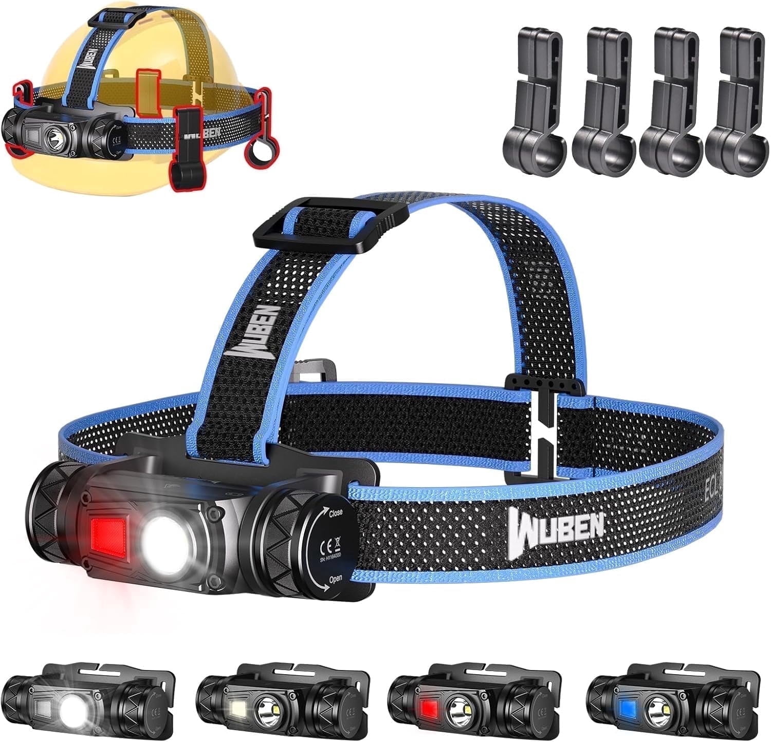 WUBEN H1 Pro Rechargeable Headlamp: 1200LM Ultra Bright LED, 11 Modes, 180° Adjustable IP66 Red Light for Outdoor Activities