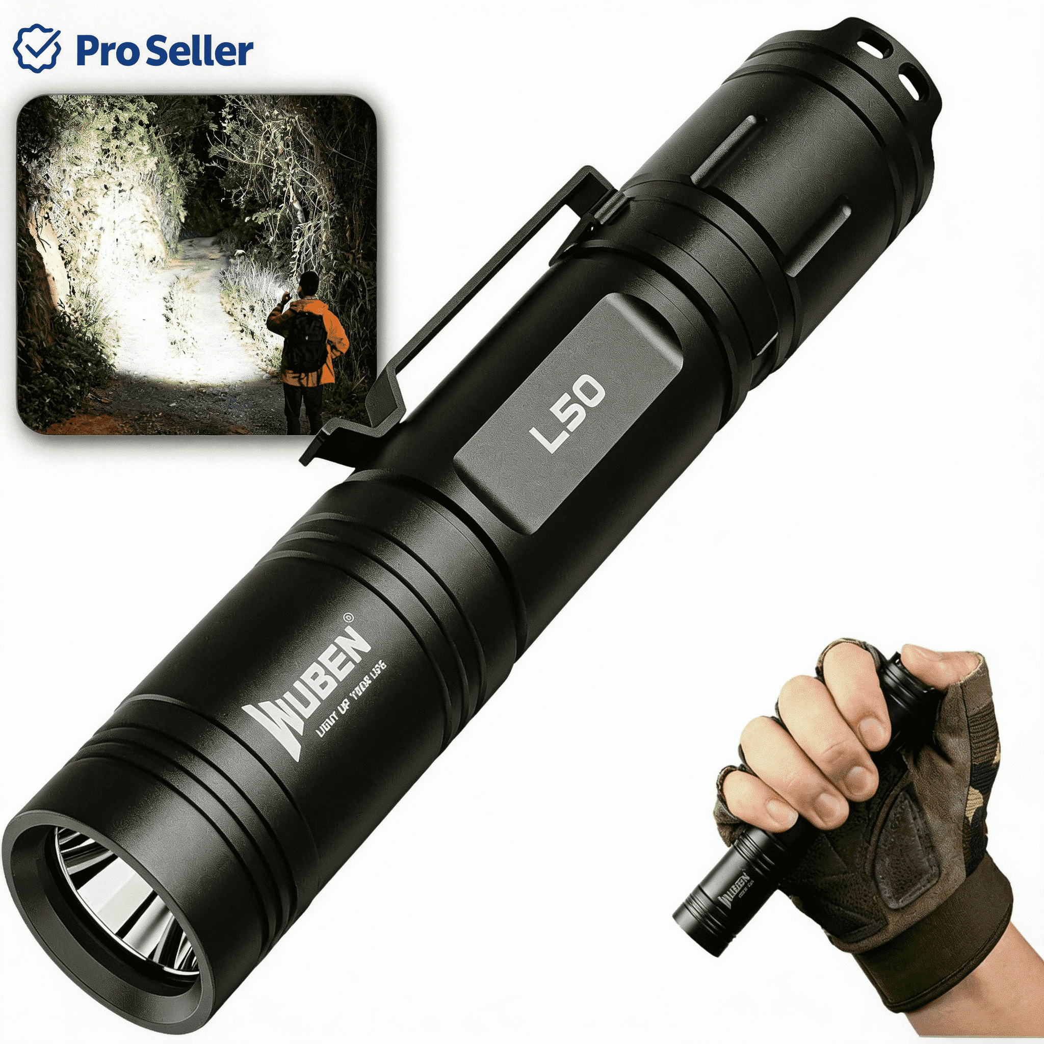 WUBEN L50 Rechargeable Tactical Flashlight 1200 Lumens IP68 Waterproof 5 Modes USB-C Rechargeable EDC Pocket Flashlight for Camping Emergency
