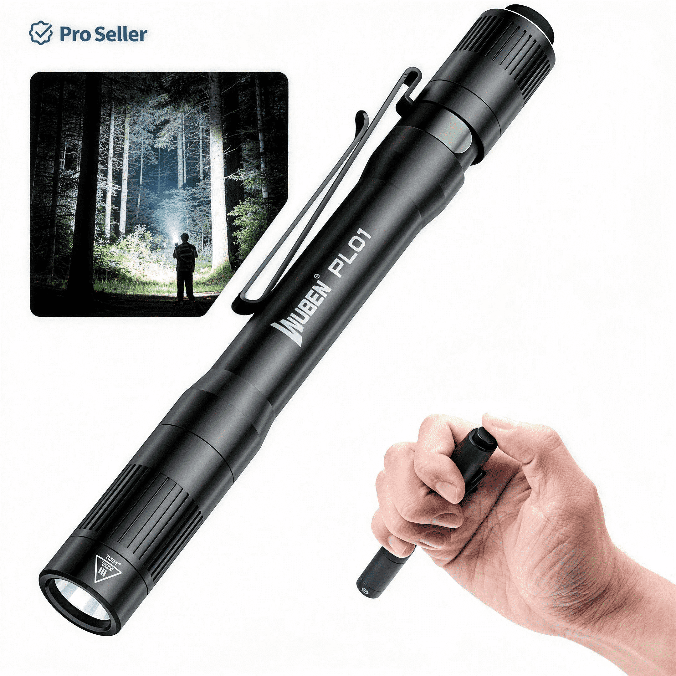 WUBEN PL01 Pen Light: 650 lm Pocket EDC Flashlight – Rechargeable (Type-C)/2 AAA Batteries, IP68 Waterproof for Home/Outdoor/Emergencies/Inspection