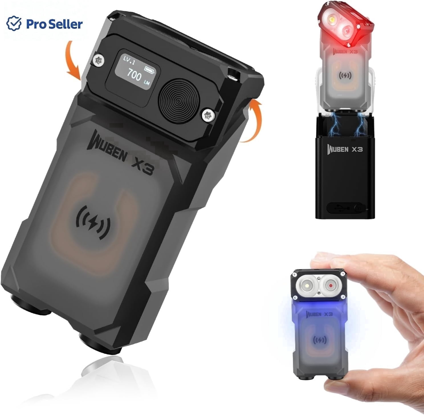 WUBEN X3 Mini Flashlight, 700 Lumens, Rechargeable, 180° Rotating Head, IP65 Waterproof, 10 Modes, Keychain, Lanyard for Camping, Outdoor, Inspection