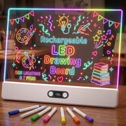WUEAOA Led Drawing Board for Kids Rechargeable,Light up Message Board with Battery Display,Adjustable Brightness 11 Color Modes, 16 inch White