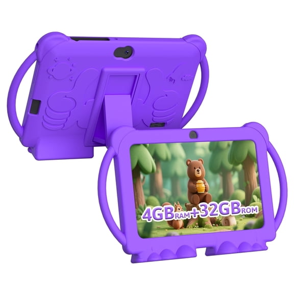 WUIUHOU 7inches Android 12.0 tablet for Kids with Case, 4GB(2+2Expand) RAM+32GB ROM(Can Expand Up to 512GB), Front 2.0MP+ Back 5.0MP Dual Cameras, 1024*600 IPS LCD, Purple