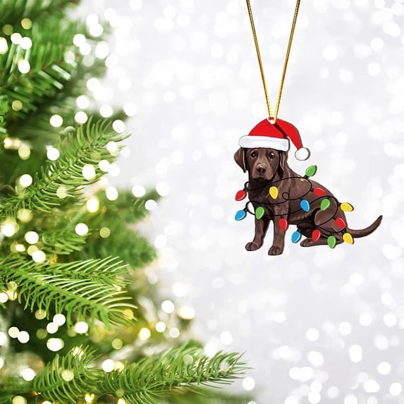 WUJDF 1 Pcs Christmas Chocolate Lab Labrador Ornament 2D Acrylic Hanging Christmas Tree Ornaments Holiday Decorations for Xmas Tree Decor Retriever Gifts for Labrador Lovers
