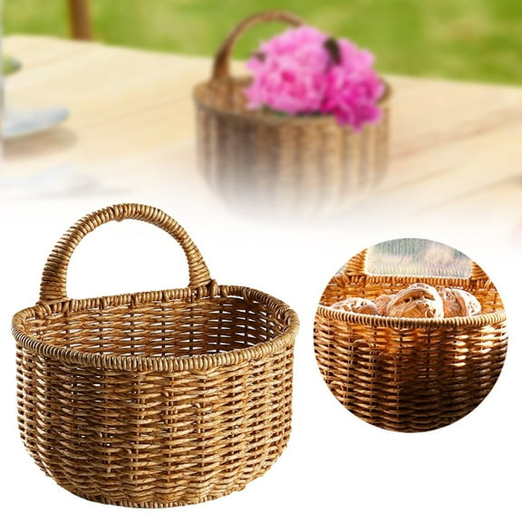 WUJDF 1Pc Kitchen Hanging Storage Basket,Handwoven Rattan Storage Basket,Rustic Farmhouse Style Multi Purpose Decorative Basket for Vegetables Garlic Ginger Holder Small Woven Basket for Kitchen