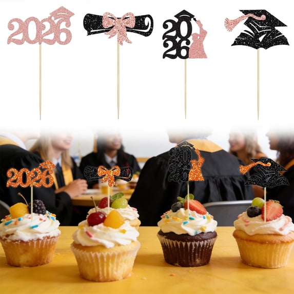 WUJDF 24 Pcs 2026 Graduation Party Centerpiece Sticks,Class of 2026 Cupcake Toppers for Graduation Party Decorations,2026 Master Degree University Graduation Party Decorations Supplies