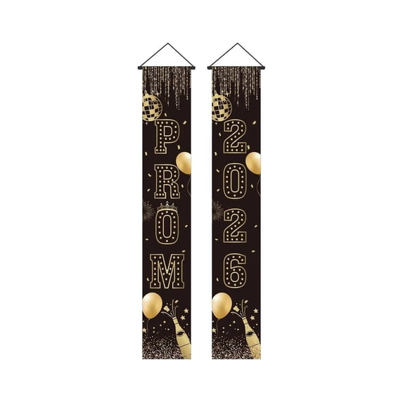 WUJDF 2Pc Prom Night Decorations 2026 Graduation Party Supplies Gold Glitter Prom Send Off Banner Porch Sign Backdrop for Photoshoot 2026 High School College Graduation Celebrations 11.8"X5.91Ft