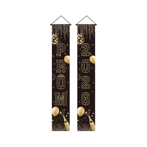 WUJDF 2Pc Prom Night Decorations 2026 Graduation Party Supplies Gold Glitter Prom Send Off Banner Porch Sign Backdrop for Photoshoot 2026 High School College Graduation Celebrations 11.8"X5.91Ft