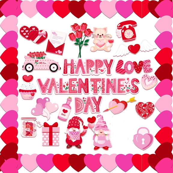 WUJDF 6.8Ft Valentine's Day Heart Bulletin Board Borders Romantic Red Pink Heart Shape Die Cut Board Trim Chalkboard Wall Decor for Elementary School Classroom Home Door Valentines Party Supplies