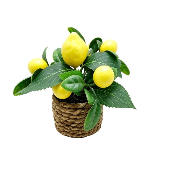 WUJDF Artificial Lemon Tree Potted Plant,Fake Lemon Tree with Yellow Fruits and Green Leaves,Faux Lemon Plant in Woven Basket for Home,Kitchen,Living Room,Farmhouse and Office Decor
