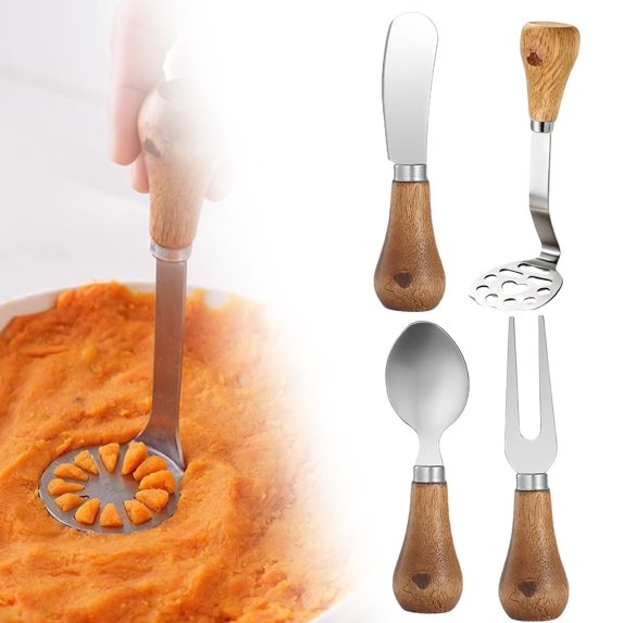 WUJDF Cheese Butter Spreader Knife Set,4Pcs Multi Function Cheese Cutter,Portable Butter Spreader Wooden Handle Ergonomic Cheese Cutter for Easy Slicing Kitchen Utensil for Butter Cheese and Jam Use
