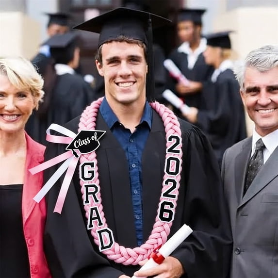 WUJDF Class of 2026 Graduation Lei,Braided Satin Ribbon Graduation Necklace with "GRAD" & 2026 Letters,Blue and Yellow Graduation Lei for High School,College,Kindergarten Graduation Party Favors