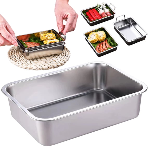 WUJDF Deep Stainless Steel Baking Pans,Rectangular Metal Dish Cake Pan Brownie Pan,Ideal for Lasagna&Roasting,Oven-Safe Steel Cookware,Dishwasher Safe,Lasagna Casserole Baking Pan6.06"X4.45"X1.38"