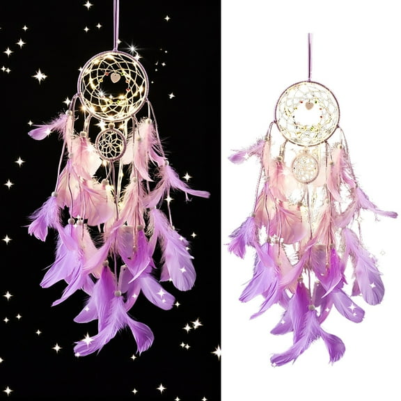 WUJDF Dream Catcher Wall Hanging with LDE Lights, Bohemian Style Macrame Dreamcatcher Wall Hanging with Plume Accents, Easy to Install, Home Decorations Craft Meaningful Gift for Family and Friends