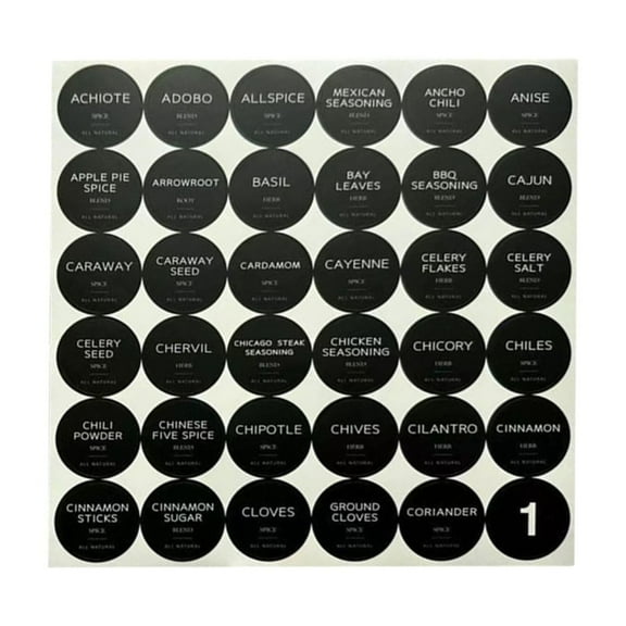 WUJDF Spice Labels,180Pcs Spice Labels Stickers Waterproof Adhesive Round Preprinted Spice with Blank Label Black Tear Resistant Sticker for Kitchen Jars Caps Food Containers Spice Organizers