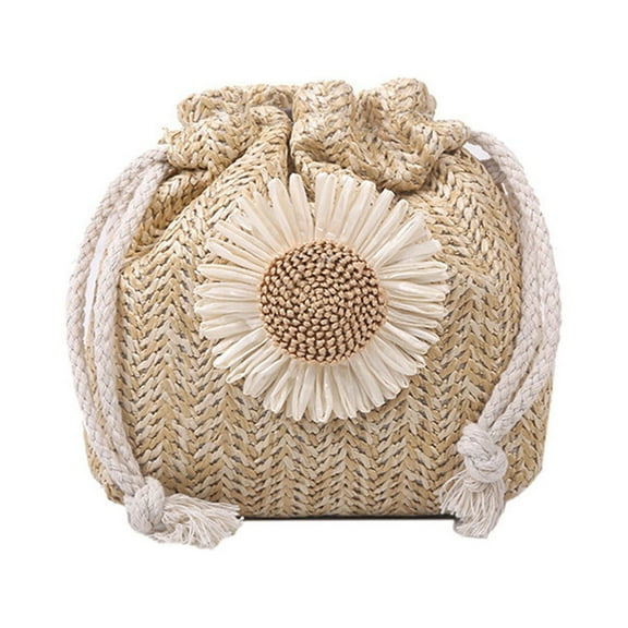 WUJDF Straw Handbag Sunflower Crossbody Bag Mini Drawstring Purse Summer Beach Shoulder Bag Bucket Tote Bag,Crossbody Bags for Women,Straw Bag,Crossbody Bag,Straw Woven Bucket Bag