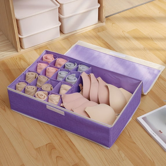 WUJDF Underwear Organizer,Underwear Sock Tie Storage Organizer with Lid, Foldable Closet Drawer Organizer 1+16 Cells, Drawer Fabric Foldable Storage Bins,Clothes Organizers and Storage 19"X12"X5"