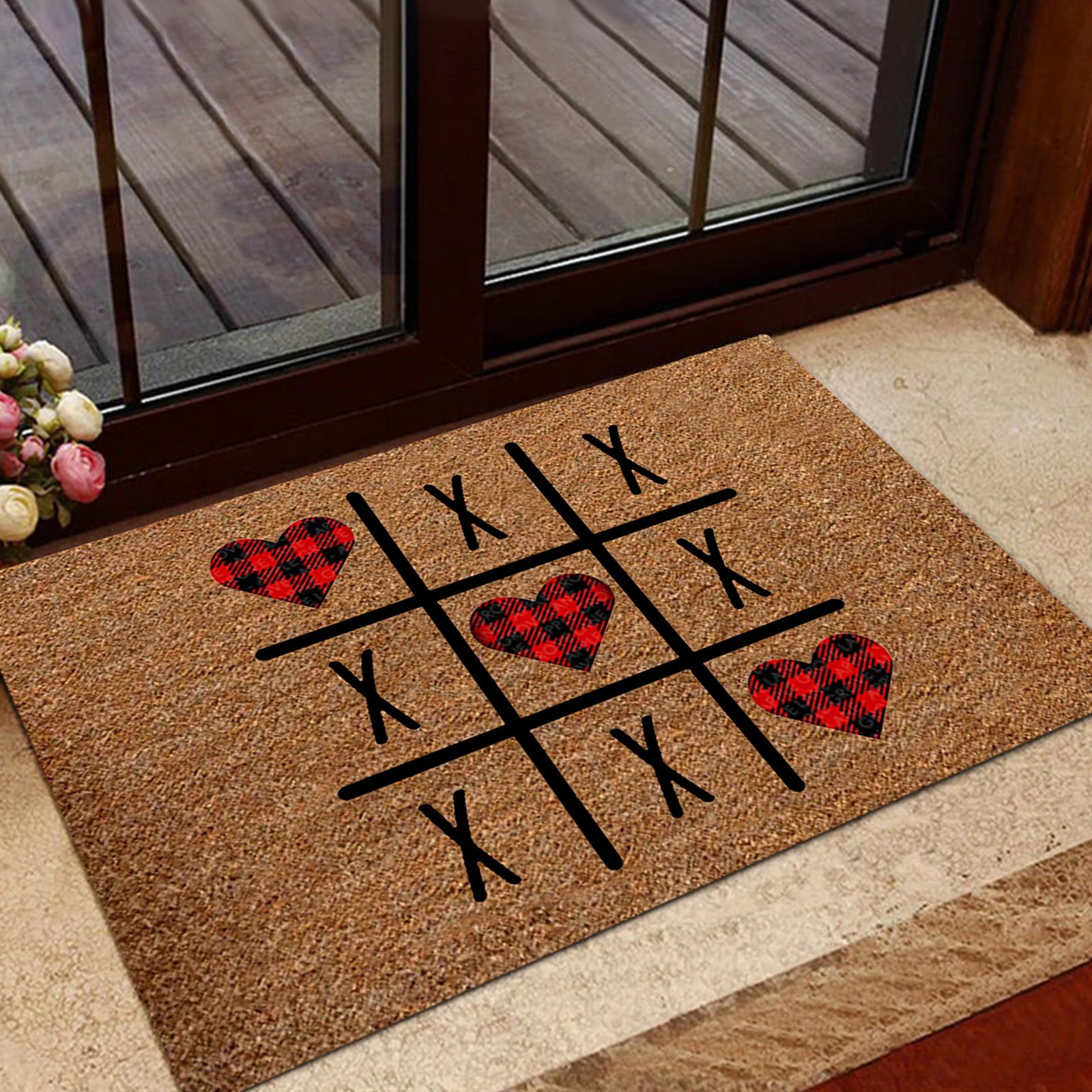 WUJDF Valentine's Day Coir Doormat, Artificial Red Love Heart Welcome Mat Non-Slip Floor Mat Entrance Door Rugs for Indoor Outdoor Home Bathroom Decor, 23.6X 15.7 Inch