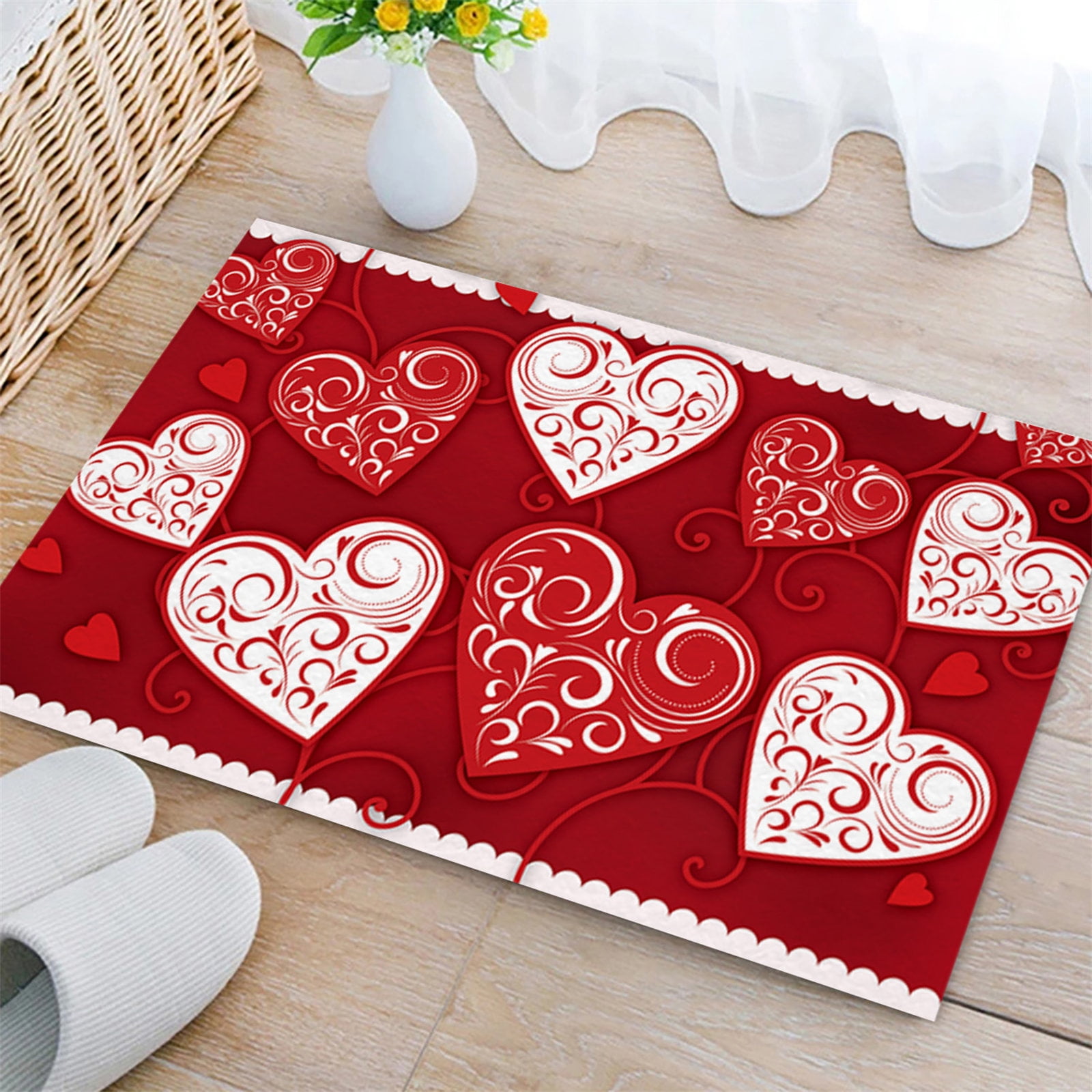 WUJDF Valentine's Day Welcome Door Mat Seasonal Holiday Anniversary Wedding Home Decorations Non Slip Rugs Washable Winter Holiday Doormat (1Pc/27.5"X15.7")