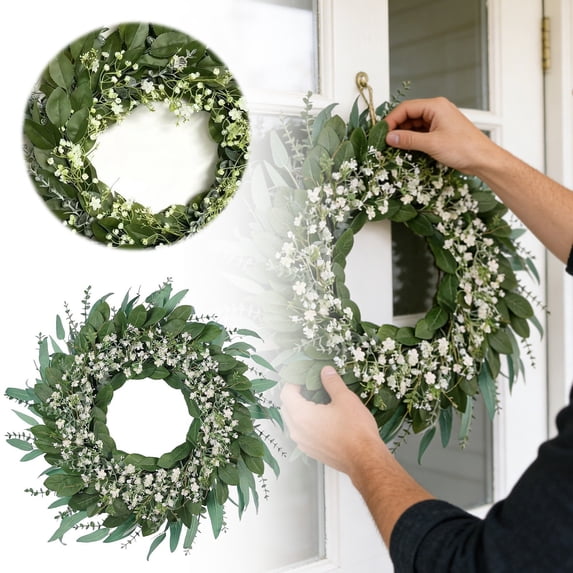 WUJGXI Eucalyptus Baby Breath Wreath for Front Door Wall Indoor Outdoor ...