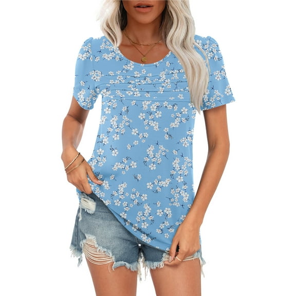 WUJINXIA Women's Blouses Summer Short Sleeve Shirts Casual Pleated Floral Tops