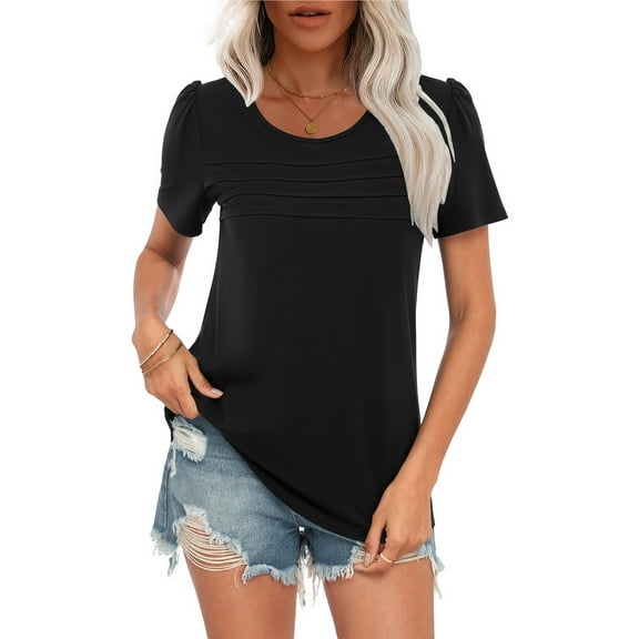 WUJINXIA Women's Blouses Summer Short Sleeve Shirts Casual Pleated Floral Tops