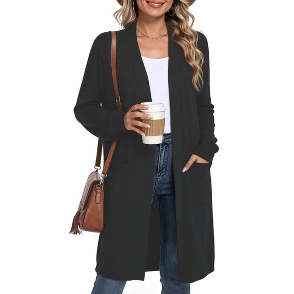WUJINXIA Womens Lightweight Loose Fit Cardigan Coat Open Front Long Sleeve Sweater Jacket with Side Pockets