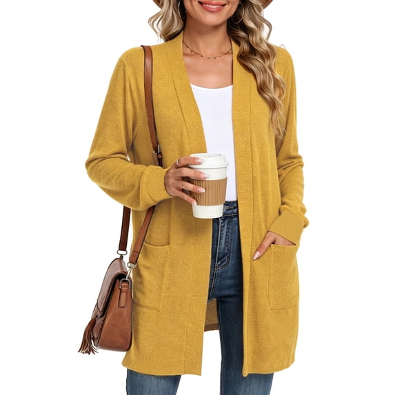 WUJINXIA Womens Lightweight Loose Fit Cardigan Coat Open Front Long Sleeve Sweater Jacket with Side Pockets