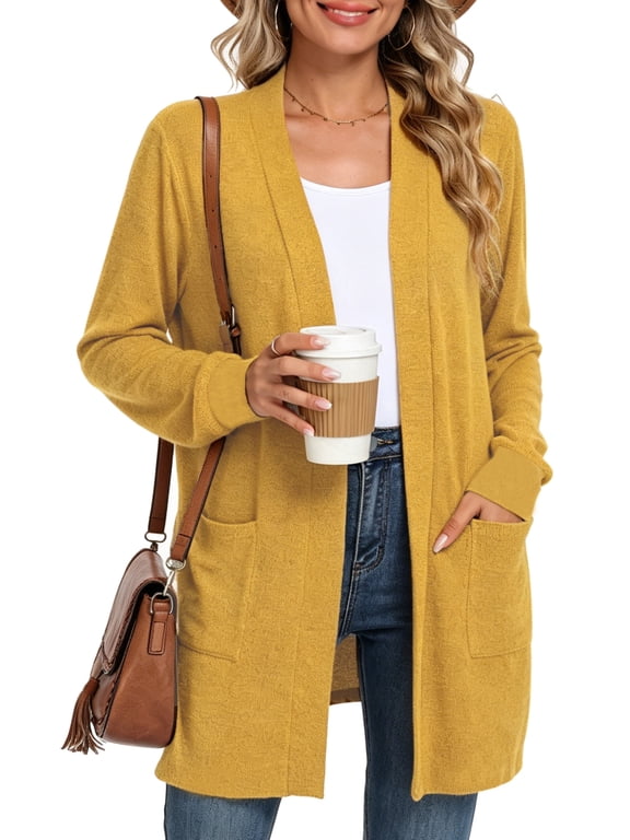 Womens Lightweight Loose Fit Cardigan Coat Open Front Long Sleeve Sweater Jacket with Side Pockets