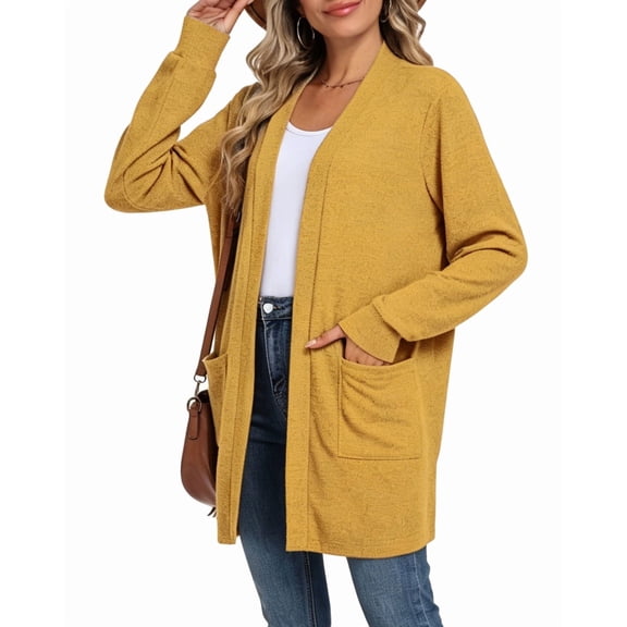 WUJINXIA Womens Lightweight Loose Fit Cardigan Coat Open Front Long Sleeve Sweater Jacket with Side Pockets