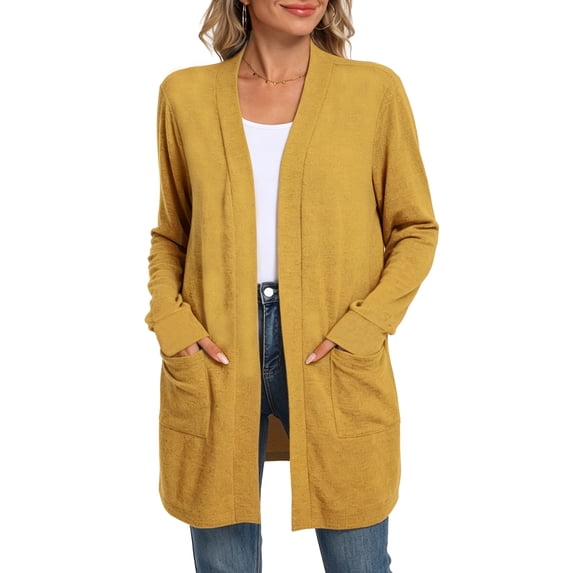 WUJINXIA Womens Lightweight Loose Fit Cardigan Coat Open Front Long Sleeve Sweater Jacket with Side Pockets