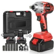 WUKETIN 21V Cordless Impact Wrench, Electric Brushless Motor Impact Drill Driver with 2 Battery and Chuck/Drill/Sockets/Tool Box/Fast Charger