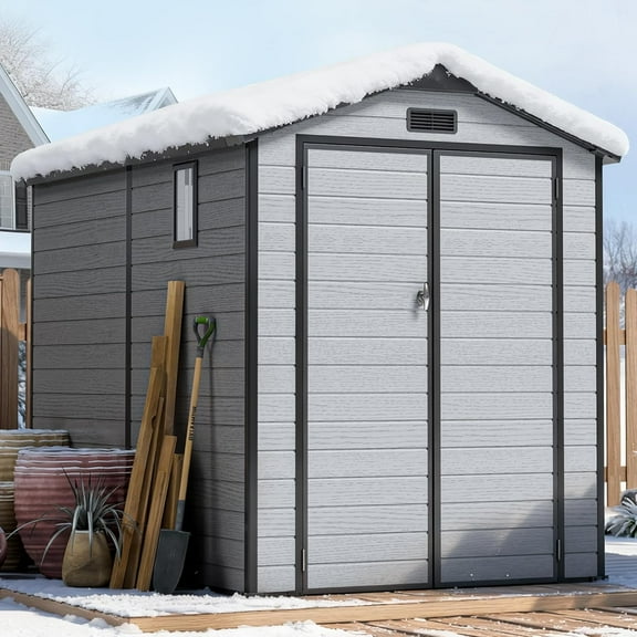 WUKHG 6x8FT Resin Shed with Floor, Weather-Resistant Plastic Garden Shed for Backyard, Waterproof UV-Proof Outdoor Storage Shed for Tools, Bikes & Equipment