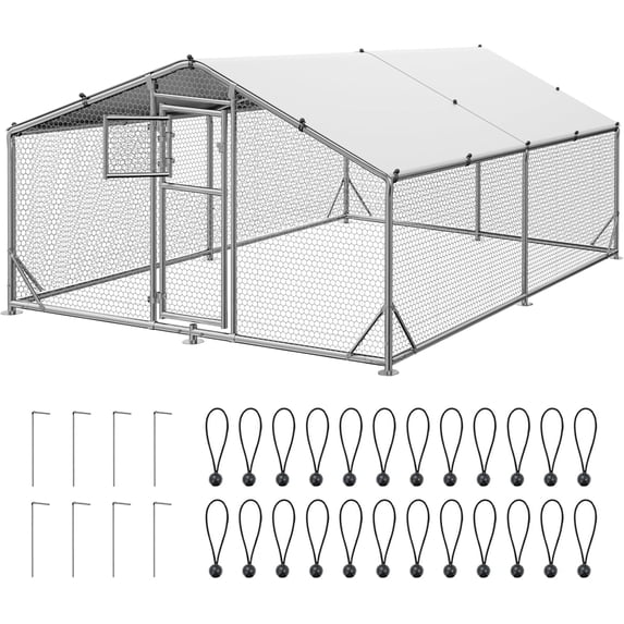 WUKHG Large Walk-in Chicken Coop - Metal Enclose Chicken Coops with Roof, Outdoor Cage Dog Kennel, Predator Protection for Backyard Animals, 9.8x13.1x6.4ft