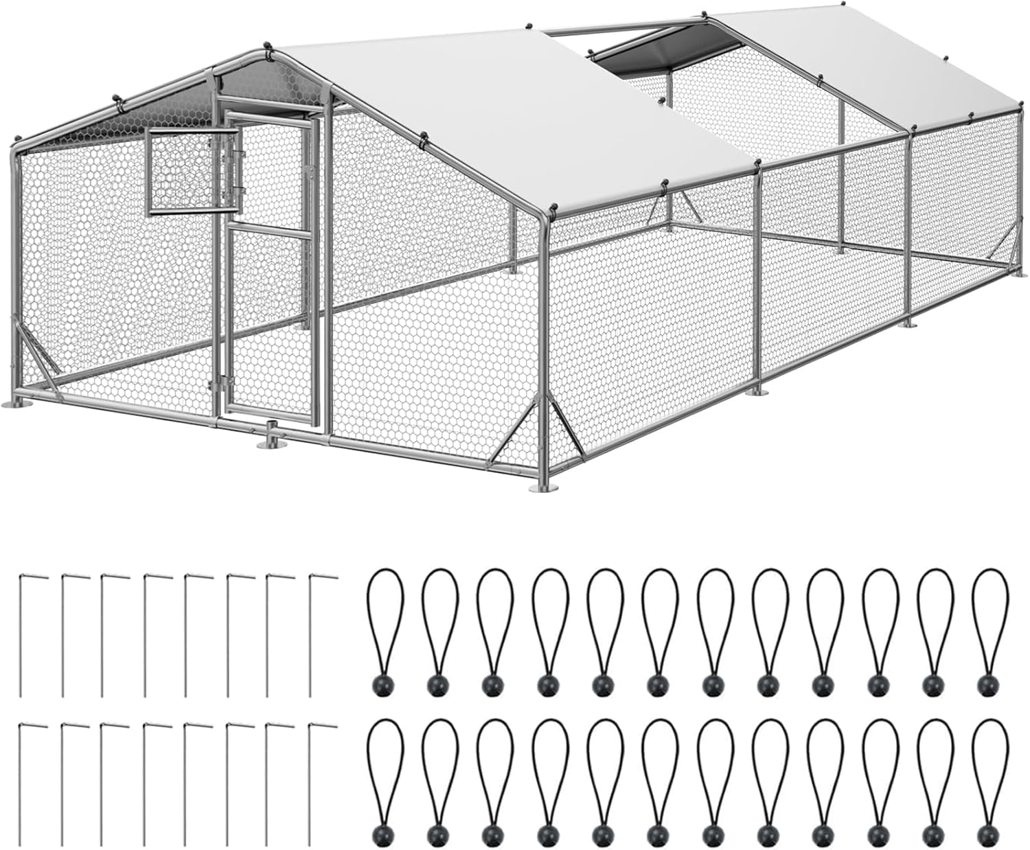 WUKHG Large Walk-in Chicken Coop - Metal Enclose Chicken Coops with Roof, Outdoor Cage Dog Kennel, Predator Protection for Backyard Animals, 9.8x19.7x6.4ft