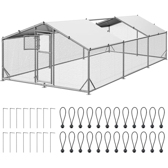 WUKHG Large Walk-in Chicken Coop - Metal Enclose Chicken Coops with Roof, Outdoor Cage Dog Kennel, Predator Protection for Backyard Animals, 9.8x19.7x6.4ft