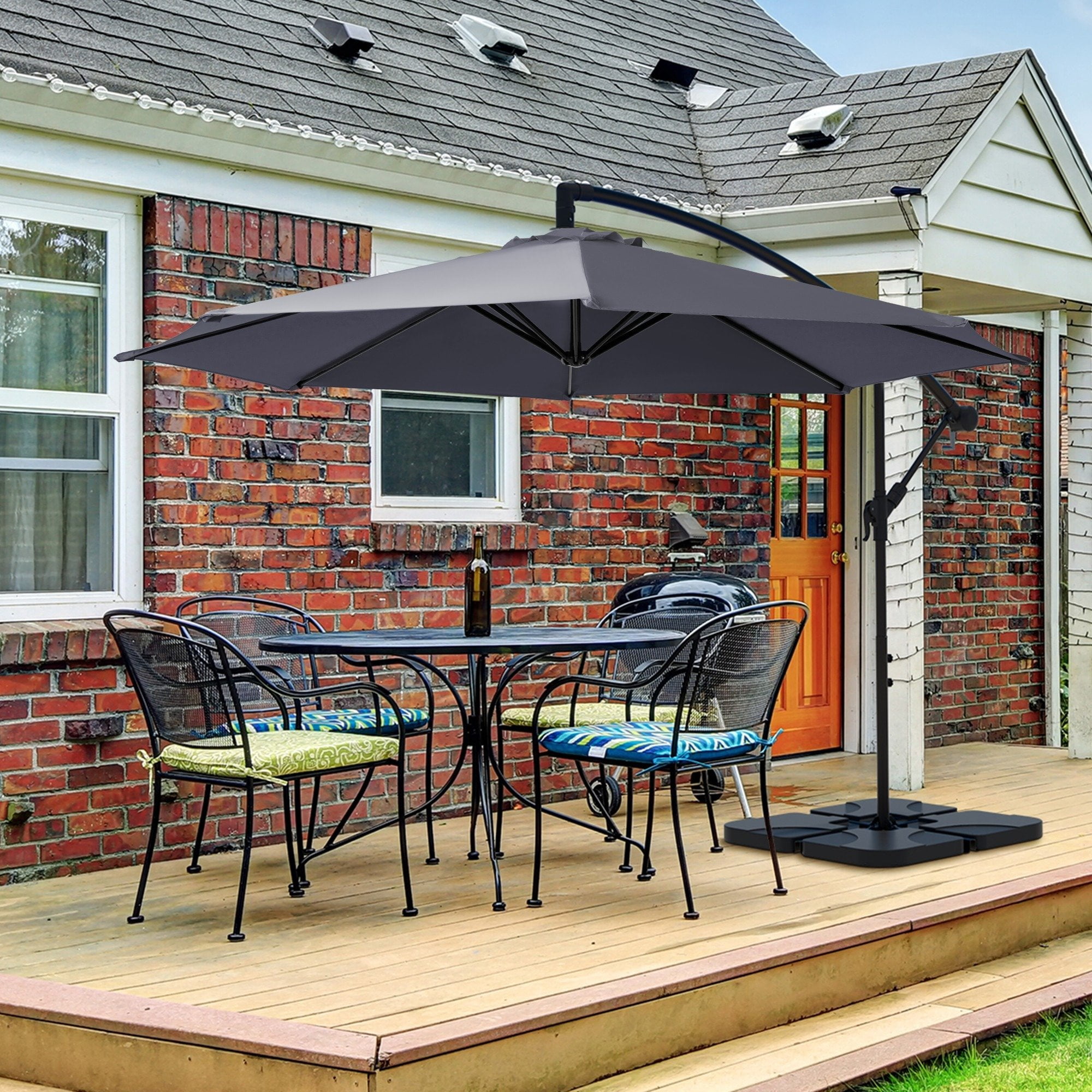 WULFUL 10ft Offset Hanging Outdoor Cantilever Patio Umbrella for Garden, Gray