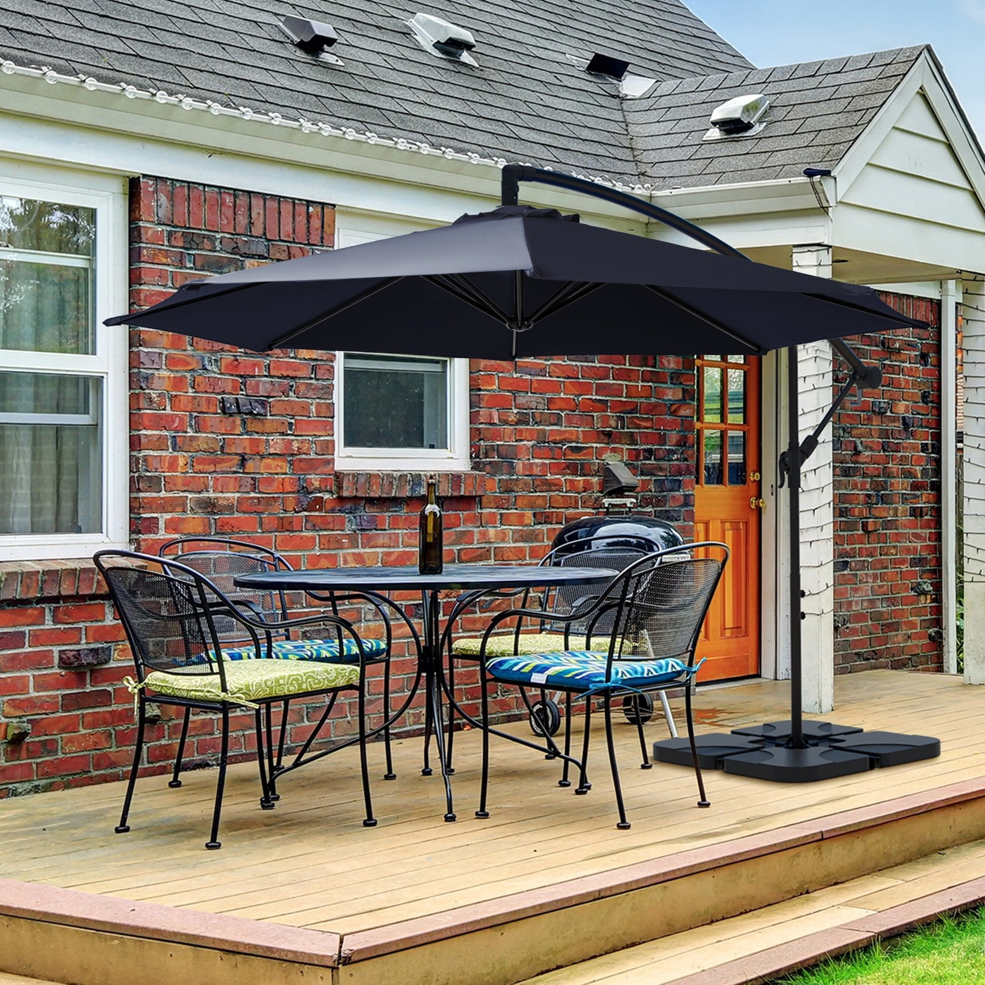 WULFUL 10ft Offset Hanging Outdoor Cantilever Patio Umbrella for Garden, Navy