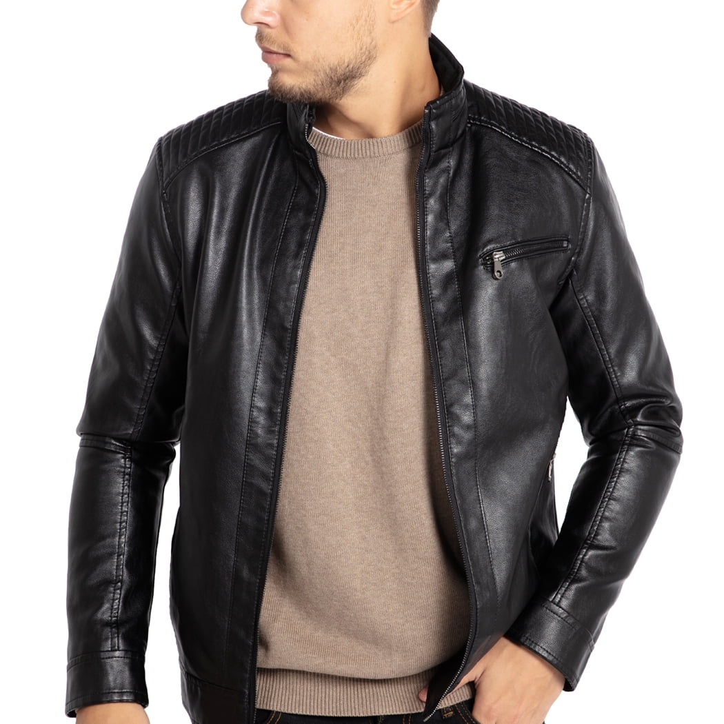 WULFUL Men's Stand Collar Leather Jacket Motorcycle Faux Leather Jackets  Outwear - Walmart.com