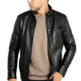 thumbnail image 1 of WULFUL Men's Stand Collar Leather Jacket Motorcycle Faux Leather Jackets Outwear, 1 of 3