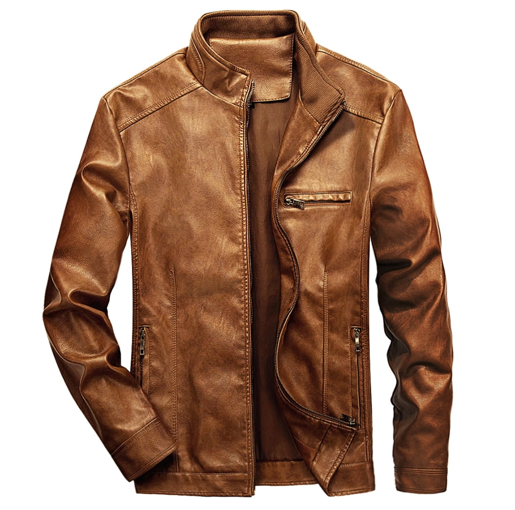 WULFUL Men's Stand Collar Leather Jacket Motorcycle Faux WULFUL Men's Stand Collar Leather Jacket Motorcycle Faux