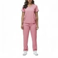 thumbnail image 1 of WULMLEO 2 Piece Scrub Sets for Women V Neck Petite Scrubs Outfits Stretch Short Sleeve Trendy Nurse Uniform Tops and Pants Medical Spring Soft Comfortable Nursing Workwear Pink XL, 1 of 4