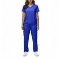 thumbnail image 1 of WULMLEO 2 Piece Scrubs Outfits for Women Short Sleeve Medical Scrub Sets Stretch V Neck Fashion Nursing Workwear Tops and Pants Petite Trendy Soft Comfortable Nurse Uniform Royal Blue L, 1 of 4