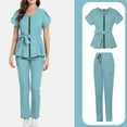 thumbnail image 1 of WULMLEO 2 Piece Scrubs Outfits for Women V Neck Soft Comfortable Scrub Sets Medical Short Sleeve Casual Nursing Workwear Tops and Pants Petite Trendy Stretch Nurse Uniform Light Blue S, 1 of 5