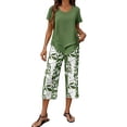 thumbnail image 1 of WULMLEO 2 Piece Sets for Women Beach Spring Travel Workout Basic 2 Piece Outfit Women Casual Funny Trendy Short Sleeve Tops Vacation Summer Going Out Floral Capris Green L, 1 of 4