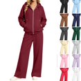 thumbnail image 1 of WULMLEO 2 Piece Sets Women Zip Up Hoodie Sweatshirts Pants Casual Tracksuit Outfit Set Wine 4XL, 1 of 5