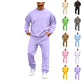 thumbnail image 1 of WULMLEO 2 Piece Sweatsuits Men Fall Solid Crew Neck Long Sleeve Sweatshirts Wide Leg Joggers Outfits Set Casual Trendy Sets Trendy Y2k Tracksuit Light Purple 3XL, 1 of 7