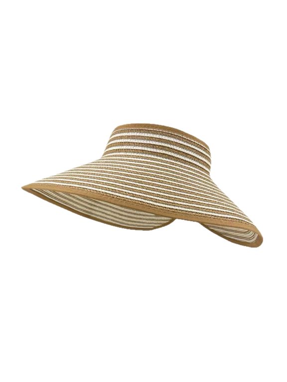 Adjustable Fashion Visor Hats Women Striped Wide Brim Hollow Summer Sun Hats Khaki One Size